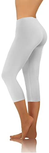 sesto senso Damen Leggings Weiß 3/4 Capri Baumwolle Mädchen Fitnesshose Sporthose Bunte Yoga XXL White