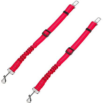 KCT 2 Pack - Adjustable Dog Seat Belt Clip Reflective Car Safety Lead Universal Fit- Red