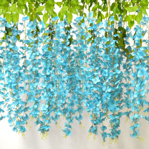 AIYONG 12 Künstliche Glyzinien Girlande Wisteria Hängende Blauregen Blumen, Fake Künstlich Glyziniengirlande für Hochzeit Künstlich Garten Party Wand Dekoration,Himmelblau Vintage hochzeitsdeko