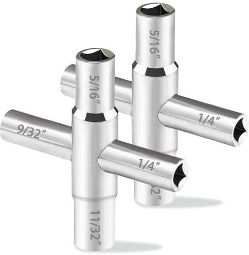 Comfylichi Sillcock Wasserschlüssel für Ventil-, Wasserhahn-, Schranköffnungsschlüssel und Zapfen, 4-Wege-Sillcock-Schlüssel-Set, 1/4 Zoll, 9/32 Zoll, 5/16 Zoll, 11/32 Stahl, 2 Stück