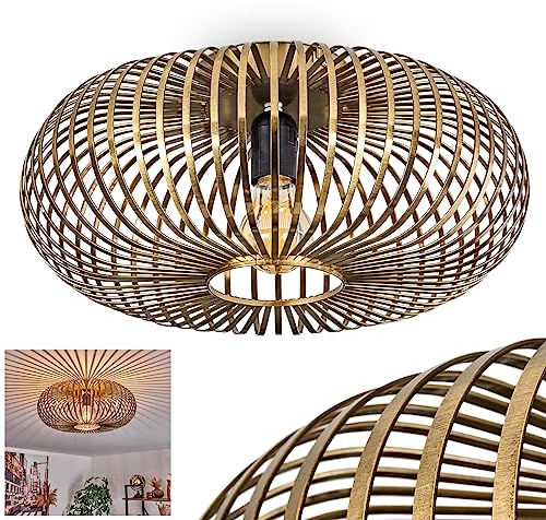 Deckenleuchte Oravi, runde Deckenlampe aus Metall in Messingfarben-Antik, Retro-Leuchte mit Lichteffekt durch Gitter-Optik, Ø 40,5 cm, 1-flammig, E27-Fassung. ohne Leuchtmittel