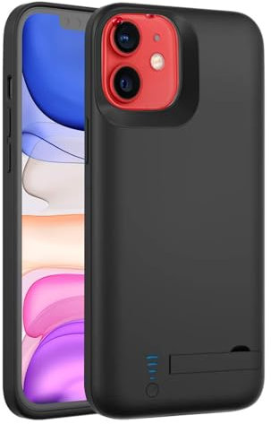 Fey Battery Case for iPhone 12 Mini, Rechargable Battery Charging Case for iPhone 12 Mini / 13 Mini 5G Extended External Backup Battery Charger Power Bank Pack Case,4000mAh, Black