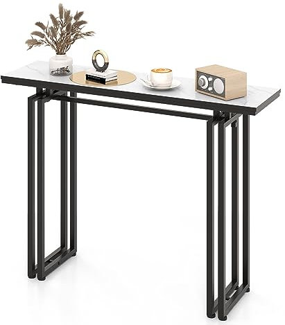 LIFEZEAL Konsolentisch Marmor, Eingangstisch mit Metallgestell, Schmaler Flurtisch in kandinavischer Stil, Multifunktionaler Beistelltisch für Wohnzimmer, Flur, Eingang, 110x30x81cm (Schwarz)
