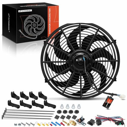 A-premium 14'' 14 inch Electric Radiator Fan 2250 m³/h, 12V 90W with Thermostat Wiring Switch Relay Kit