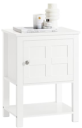 SoBuy FBT113-W Nachttisch Boxspringbett Sofatisch Beistelltisch schmal Telefontisch Nachtschrank mit 1 Tür Nachtkommode Weiß BHT ca. 45x60x35cm