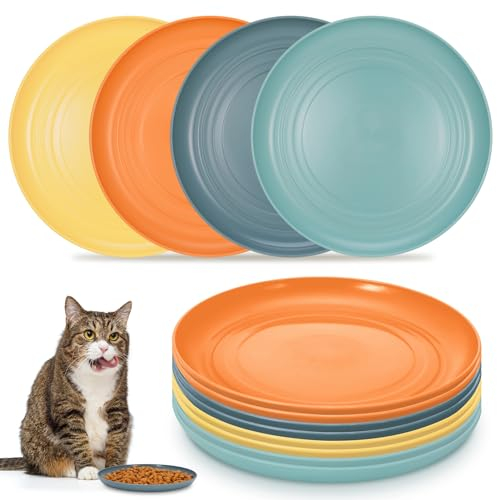 Umorismo 8 PCS Shallow Cat Dish - 5.9 Inch Whisker Fatigue Free Bowls for Wet Food, Water - Plates for Kittens and Short Legged Cats