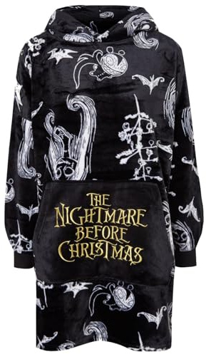 K Collection Ladies Ex Store Oversized Hoodies - Wearable Fleece Lounger - Loungewear Nightwear - Assorted Designs - Sizes S M L (Nightmare Black, Large)