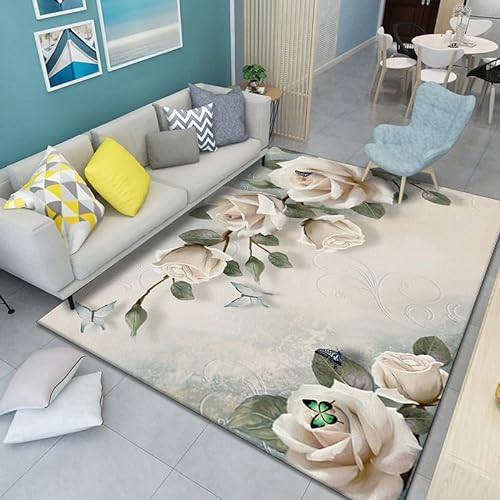 DUGYGA In und Outdoorteppich White Rose,in Handarbeit hergestellt Teppich für den Innen und Außenbereich, Terrasse, Garten, Wohnzimmer oder Küche 120X160cm(47X76inch)