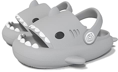 CELANDA Ciabatte Grigio chiaroEstive per Bambin Pantofole da Bagno Ragazzi Ragazze Antiscivolo Ciabatta da Doccia Comode Sandali da Spiaggia e Piscina Shark Slides Slippers (Grigio Chiaro 26-27 EU)