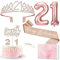 MURISE 21st Birthday Girl Decoration, Crown & Sash, Cake Decoration, Candles, Rose Gold Foil Balloon