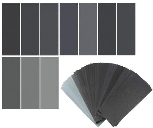 100Pcs Schleifpapier Set Nass und Trocken Sandpapier (320/400/500/600/800/1000/1200/1500/2000/3000) Körnung 23 x 9,3 cm für Nass- und Trockenschleifen, Polieren Auto Metall Holz Möbeln Kunststoff