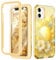 LONTECT for iPhone 11 Case Built-in Screen Protector Glitter Clear Sparkly Bling Rugged Shockproof Hybrid Full Body Protective Case Cover for Apple iPhone 11 6.1 2019,Gold Flower