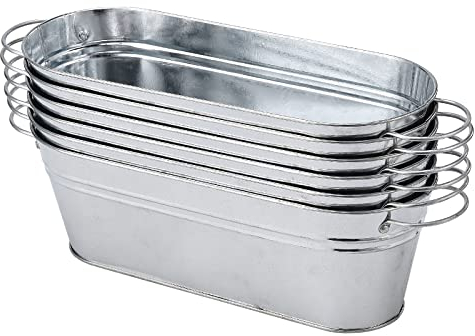 Xnferty 5/6 Kleine Verzinkte Ovale Pflanzgefäße, Wanne, Verzinkte Eimer mit Griff, Verzinkter Ovaler Metalleimer, Blumentopf, Blumentopf mit Gartenset für Hochzeit, Bauernhaus, DIY,(6 Stück)