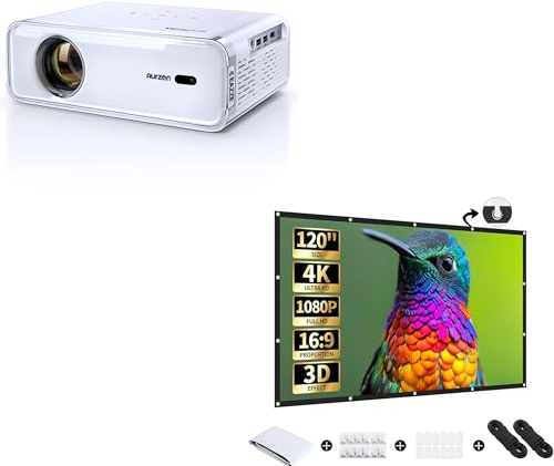 Aurzen Eazze D1 Smart Projector with 120 Portable Projector Screen, Netflix Officially & Dolby Audio 4K Supported, Auto Focus & Keystone, HDR10, 60Hz Portable Projector for iOS/Android/USB/TV Stick