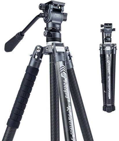 Fotopro X-Aircross 3 Video 62 Zoll Leichtes Reisekamerastativ mit Fluidkopf 2,35 lbs Ultraleichtes tragbares professionelles Video-Reise-Kohlefaserstativ für Kamera-DSLR