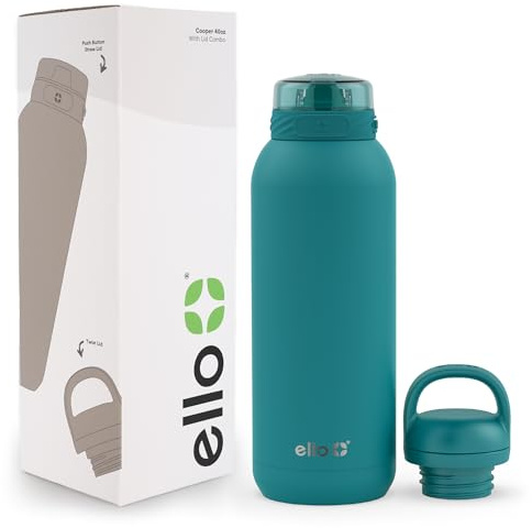 Ello Cooper 40oz Insulated Stainless Steel Water Bottle with Straw, Antigua | Leakproof water bottle with straw and carry handle. BPA-free, keeps drinks cold 40 hours, great for gym, travel, and school.