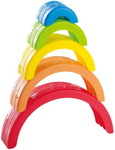 PLAY Stapelbogen Regenbogen 5-TLG m. Zahlen Lern- Sortier- Stapelspielzeug +6M