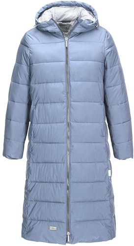 Blue Wave Damen Steppmantel Kaike mit verstellbarer Kapuze - Lange Steppjacke mit Innenfutter in Steel Blue Größe 50