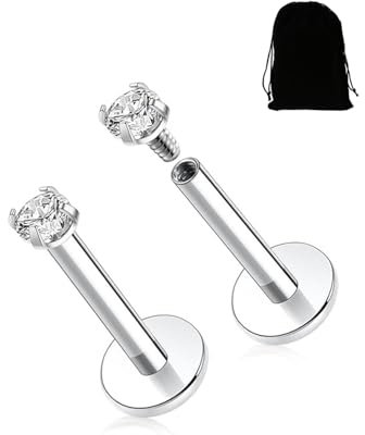 KGDUYC 2 Stück G23 Titan Lippenpiercing Labret Piercing Innengewinde Medusa Piercing Nasenpiercing Stecker Medizinische Ohrstecker Piercing Helix Piercings Ohr Klein Conch Tragus Piercing - Silber