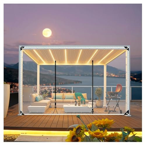 Clear Waterproof PVC Tarpaulin Curtains with Zippered Door for Garage Patio Gazebo Porch Cold Weather Resistant Outdoor Tarp (H2.4xW2.5m/H7.8xW8.2ft)