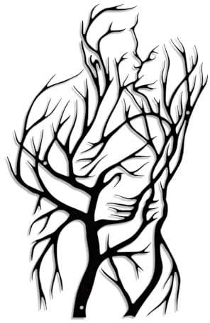 Coppia di metallo Albero della vita Wall Art Decor minimalista linea astratta decorazione murale nero moderno metallo parete immagine scultura murale decorazione murale romantica per camera da letto