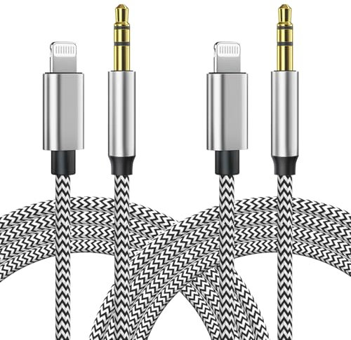 2Pcs iPhone Aux Cable for Car, 3.5mm Audio Aux to Lightning Cable Jack Cable for Car Stereo Headphones Lead Cord Compatible with iPhone 14 Pro/14 Plus/14/13/12/11/XS/XR/X