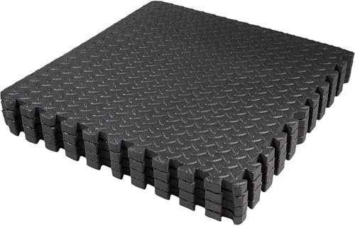 TechFit Tapis de Gym Puzzle en Mousse EVA, Lot de 12 pièces 31,5 x 31,5 x 1 cm, Comprend 18 Bords, Sol caoutchouté antidérapant pour Tatami Gym et Fitness, Neoire-Gris Foncé