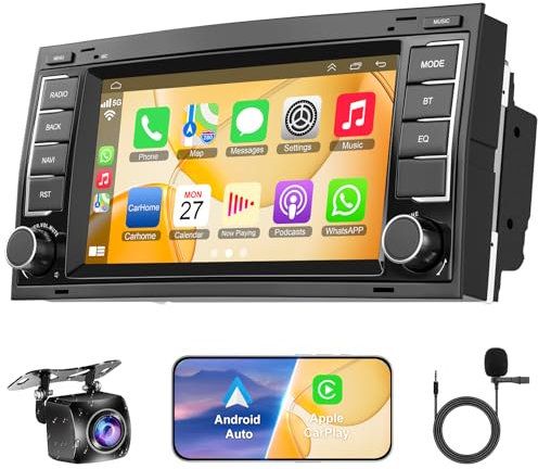 2+32G Car Radio for VW Touareg 2004-2011, for Transporter 2004-2009, for T5 Multivan 2004-2009 with Wireless Carplay & Android Car, 7 Inch Car Radio with WiFi/GPS Navigation/Reversing