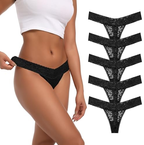 Auithery Tangas für Frauen Sexy Spitzenunterwäsche Bauchkontrolle G-String Tanga Hohe Taille Unterwäsche Größe XS-4XL