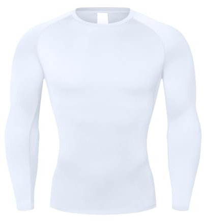 NuCamper Men's Long Sleeved Compression Top, White, L, Long Sleeve, Pullover, Men's, Athletes, Sports Enthusiasts, Top, Shirt