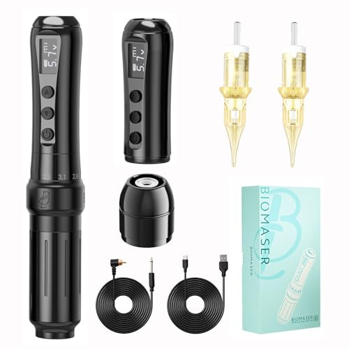 Biomaser U1 Wireless Permanent Make-up Maschine | Sechstakt verstellbarer kabelloser Stift mit 2 1000mAh Akku OLED Display für Permanent Make-up