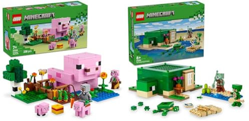 LEGO Minecraft La Casa del Baby Porcellino + La Casa della Spiaggia della Tartaruga Set Animali da Fattoria 21268 + 21254