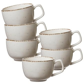 Ritzenhoff & Breker Kaffeetassen-Set Casa 6-teilig, 200 ml, Obertassen im Vintage-Look, Mix & Match-Geschirr, Spülmaschinenfest & Mikrowellengeeignet, Porzellan, Creme