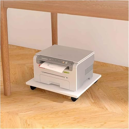 Genérico Mesa para Impresora con Ruedas, Soporte móvil de Madera para Oficina y hogar, Carro Compacto Blanco para Impresora y fax, Estante Organizador con ruedasWhite,49 * 44 * 6.6cm