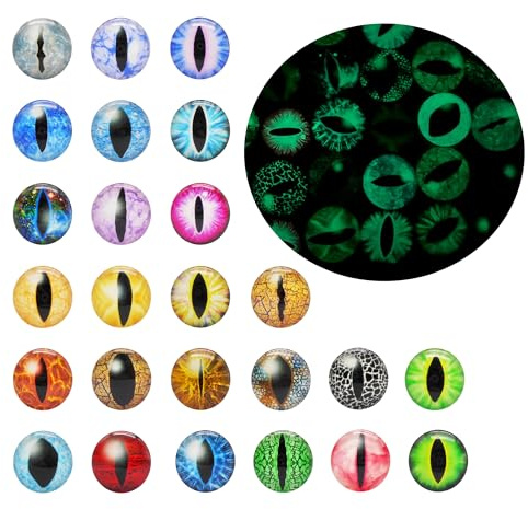 Julie Wang 20PCS 25MM Glow in The Dark Dragon Eyes Animal Vertical Slit Pupil Eye Glass Cabochon for Sculptures Props Jewelry Crafts Making