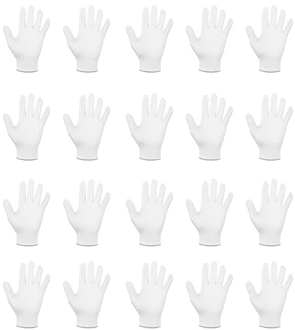Lot de 10 paires de gants,blancs en coton, gant en tissu blanc, tissu lavable et extensible pour multi-usages, gant en coton, confortables et respirants, pour soin de la peau, examen de bijoux