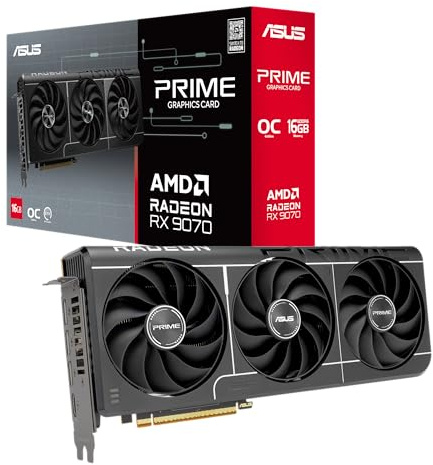 ASUS Prime Radeon RX 9070 OC Edition Carte Graphique (PCIe 5.0, HDMI/DP 2.1, 2,5 Slots, Ventilateurs axial-Tech, Double roulement de Ventilateur à Billes, Double BIOS, ASUS GPU Guard)