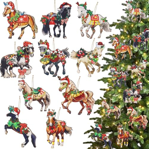 Weihnachten Anhänger, 40 Stück Holz Weihnachtsdeko Anhänger, Pferd Weihnachtsschmuck, Holzpferd Weihnachtenanhänger, Hölzanhänger Pferd, Hängende Christbaumschmuck Baumbehang Christbaumanhänger (A)