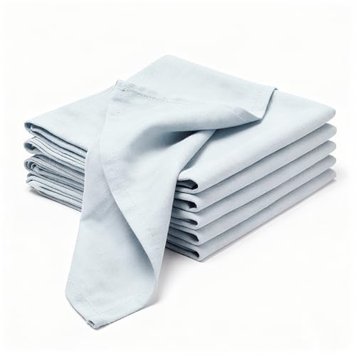 Linendo Leinenservietten, 100% reines Leinen, Hellblaue, 45 x 45 cm, 6 Stück, europäischer Flachs, Servietten aus Leinen, Waschbar Wiederverwendbar Stoffservietten