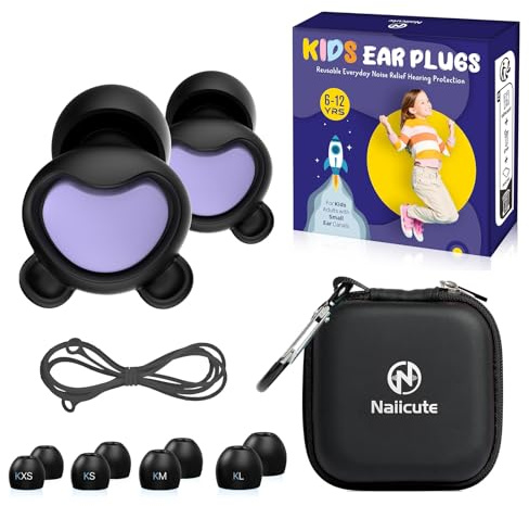 Bouchons d'oreilles pour enfants (6 à 12 ans) – Protection auditive réutilisable pour enfants – Protection contre le bruit avec cordon pour la concentration, l'anxiété, l'école, la maison, les voyages