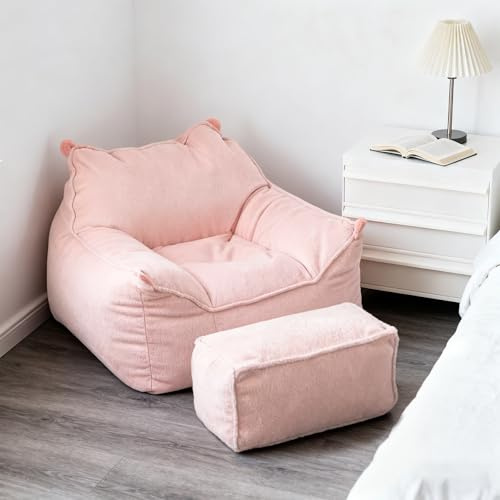 KBZSlyn Sitzsackbezug for Erwachsene (ohne Füllung) ultraweich, Lazy Soft, mit Armlehnen, Kunstfleece-Fell, Chaiselongue, Flauschige Couch, Bodensitzecke, Pouf, Wohnzimmer(Pink,Sofa+Ottoman Cover)