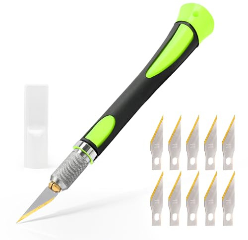 EHDIS Bastelmesser Skalpell Set, mit 10 Ersatzklingen mit Titan-Schneide beschichtet, Cuttermesser Basteln für Kunst, Hobby, Sammelalbum Und Skulptur, Grün
