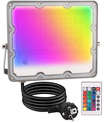 Tayire LED Strahler RGB 50W Fluter LED Außen Mit Fernbedienung, 120 Farben 5 Modi Farbwechsel Flutlicht, 5000LM Kaltweiß IP66 Wasserdicht Aussenstrahler für Garten, Hinterhof, Garage, Flur (50, Watt)