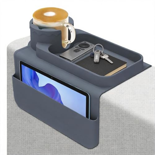YOZAIUUI Silicone Couch Cup Holder Tray: Anti-Slip Sofa Cup Holder with Dual Side Pockets Portable Sofa Drink Holders for Drink Glasses Tablet Phone Remote Control Snack
