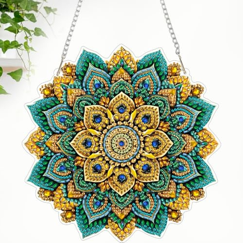 CEOVR Blumen Hängende Diamant Painting Bilder Kits,Geometrische Blüten Diamond Painting Ornament Kits Erwachsene 19.7x19.7cm,DIY Blumen Diamant Malerei Ornament für Wand Dekoration
