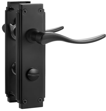 SORWDUERM 1 Pair Hanoverian Scroll Black Internal Door Handles,Short Bathroom Lever Set for Interior Wooden Doors,Fits Standard UK Door,Zinc Alloy