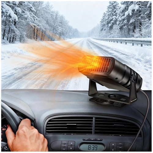 Gntodebj Chauffage de Voiture 4 en 1, Puissant 12V Dégivreur de Voiture à Chauffage Instantané avec Rotation 360° et Réglage 90° Haut Bas pour Toutes Les Voitures