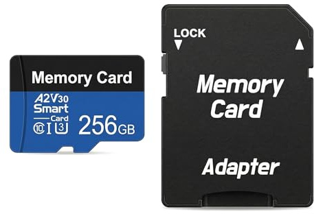 Tarjeta Micro SDXC SD Card 256GB Alta Velocidad (A2, U3, V30, Clase 10) con Adaptador SD Tarjeta de Memoria para Cámara,Teléfono,Tablet,Switch,Videocámara, Micro SDXC SD Card