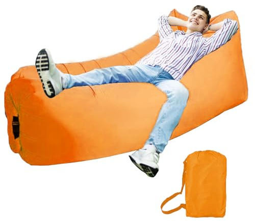 Melldrry Aufblasbare Liege, Luftsofa Outdoor Camping, Aufblasbarer Sessel, Wasserdichtes Aufblasbares Sofa mit Tragebeutel für Camping Stuhl, Park, Strand, Hinterhof(Orange)