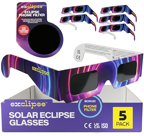 exclipse Solar Eclipse Glasses with Phone Filter – ISO 12312-2 & CE & UKCA Certified Sun Viewing Glasses + Smartphone Filter, AAS 2026